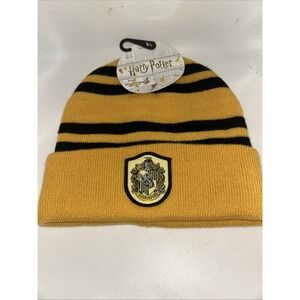 Official Harry Potter Hufflepuff Beanie Hat Yellow Black Striped Crest‎ Hogwarts